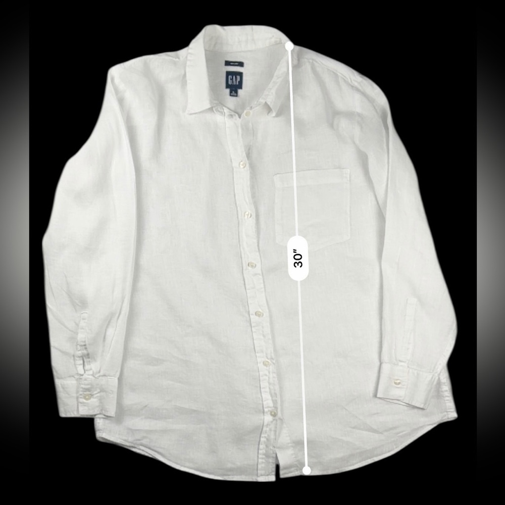 GAP Women’s L Optic White 100% Linen Boyfriend Button Front Shirt Long Sleeve - Picture 13 of 17